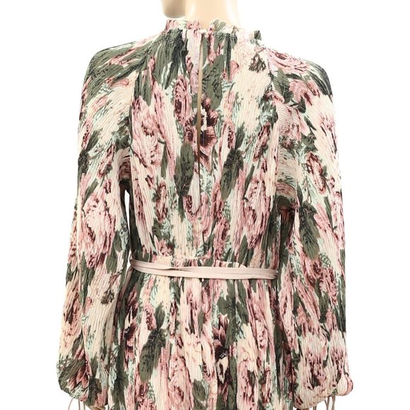 ASOS DESIGN Plisse Mini Dress Floral Printed Blouson Sleeves Romantic M 8 - Picture 8 of 9